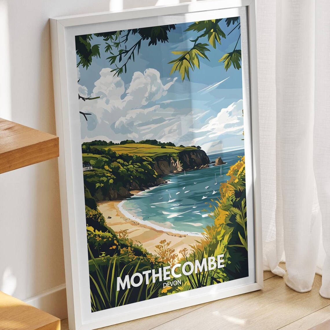 Mothecombe, Devon Travel Poster, Seaside Decor