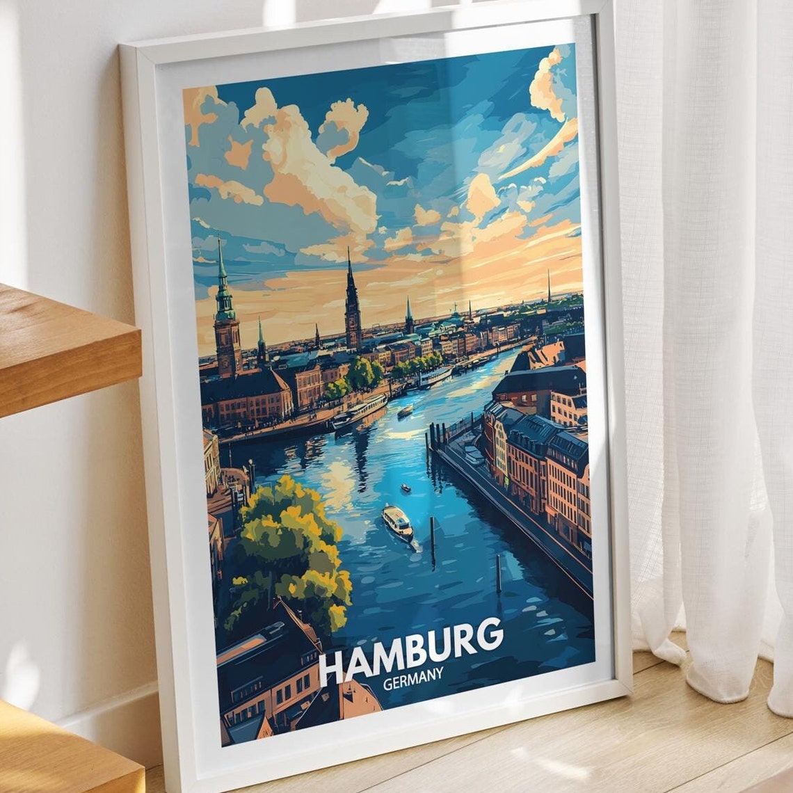 Hamburg Travel Print Germany Hamburg Travel Poster Germany Travel Poster Germany Cityscape Wall Art Unique City Art Decor