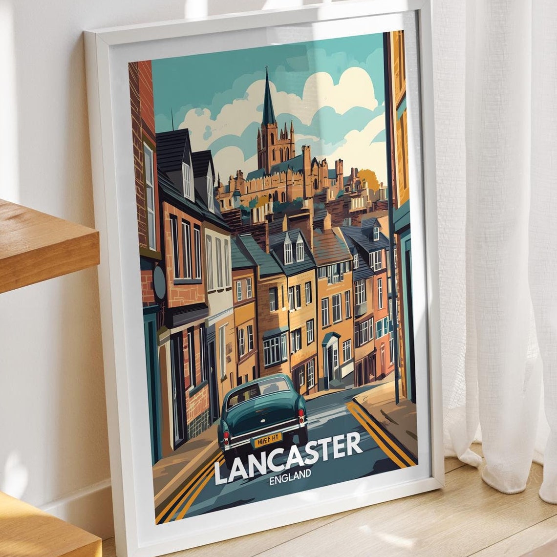 Lancaster Travel Print England Lancaster Travel Poster England Travel Poster United Kingdom Cityscape Wall Art British City Art Decor