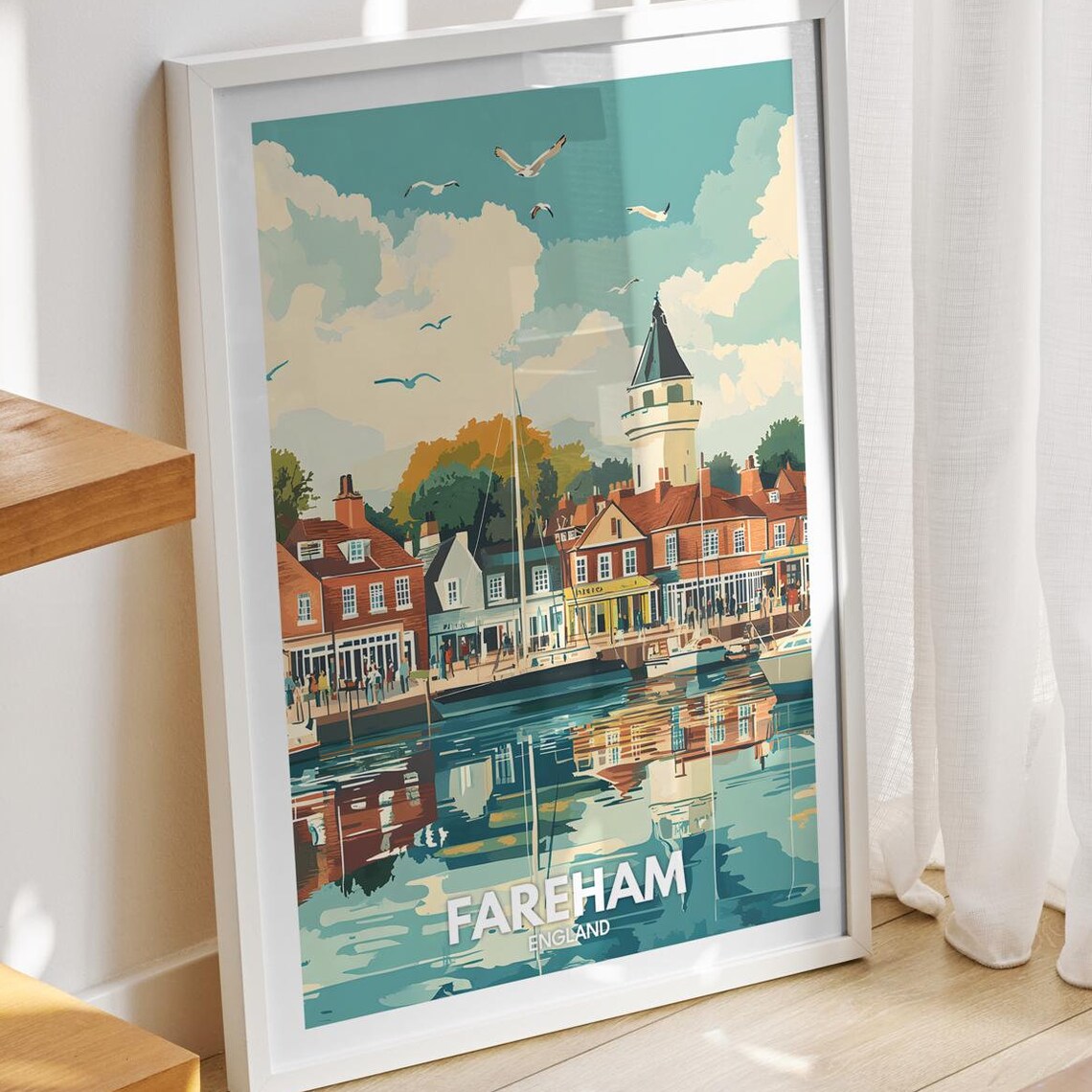 Fareham Travel Print England Fareham Travel Poster England Travel Poster United Kingdom Wall Art British Art Decor