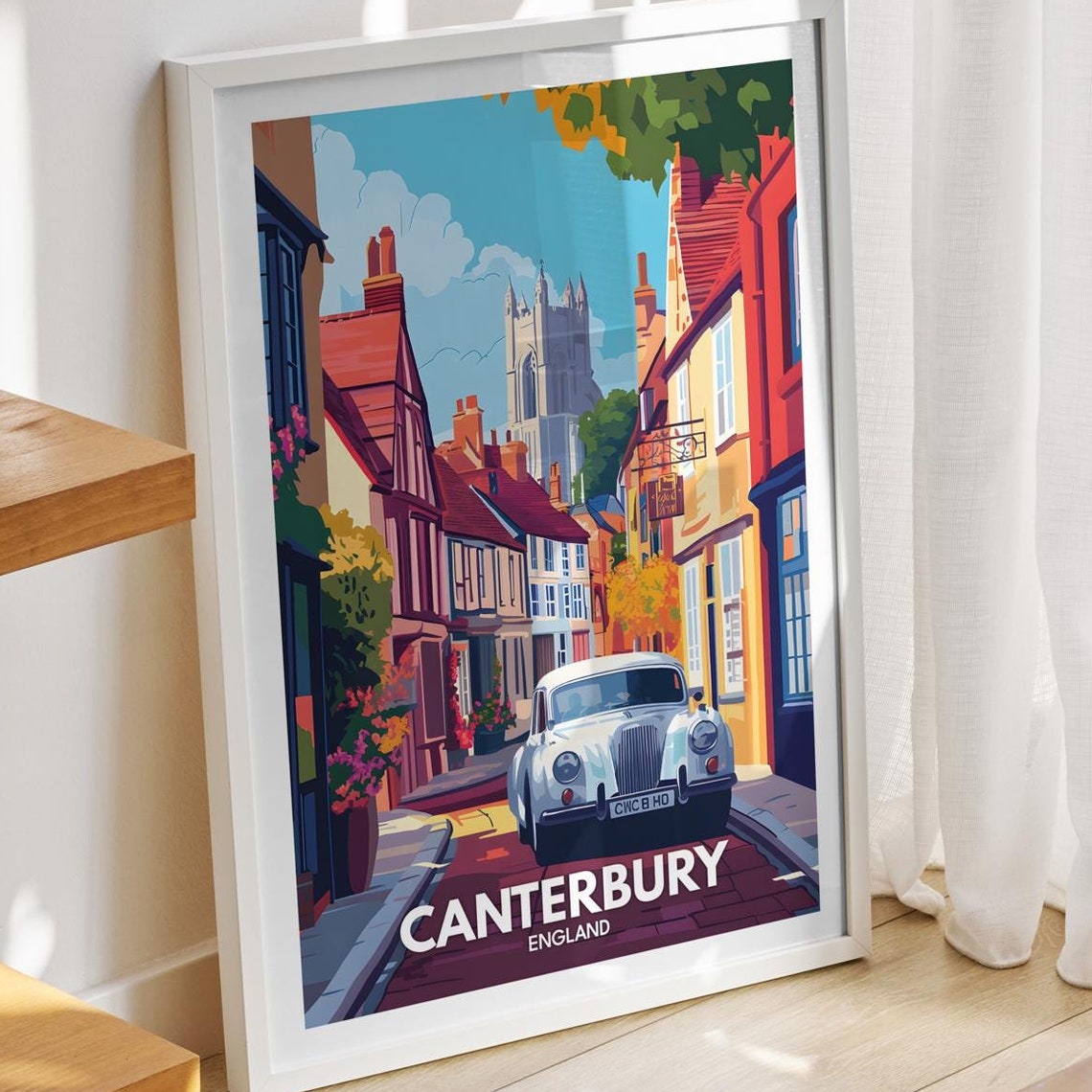 Canterbury Travel Print England Canterbury Travel Poster England Travel Poster United Kingdom Cityscape Wall Art British Art Decor