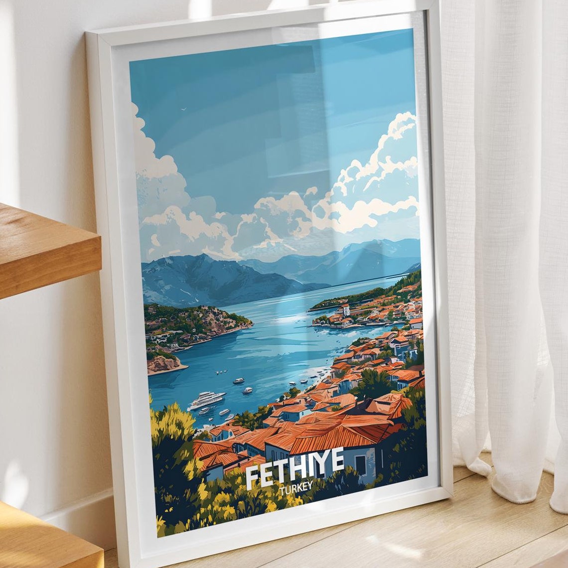Fethiye Travel Print Turkey Fethiye Travel Poster Turkey Travel Poster Turkey Cityscape Wall Art Unique City Art Decor