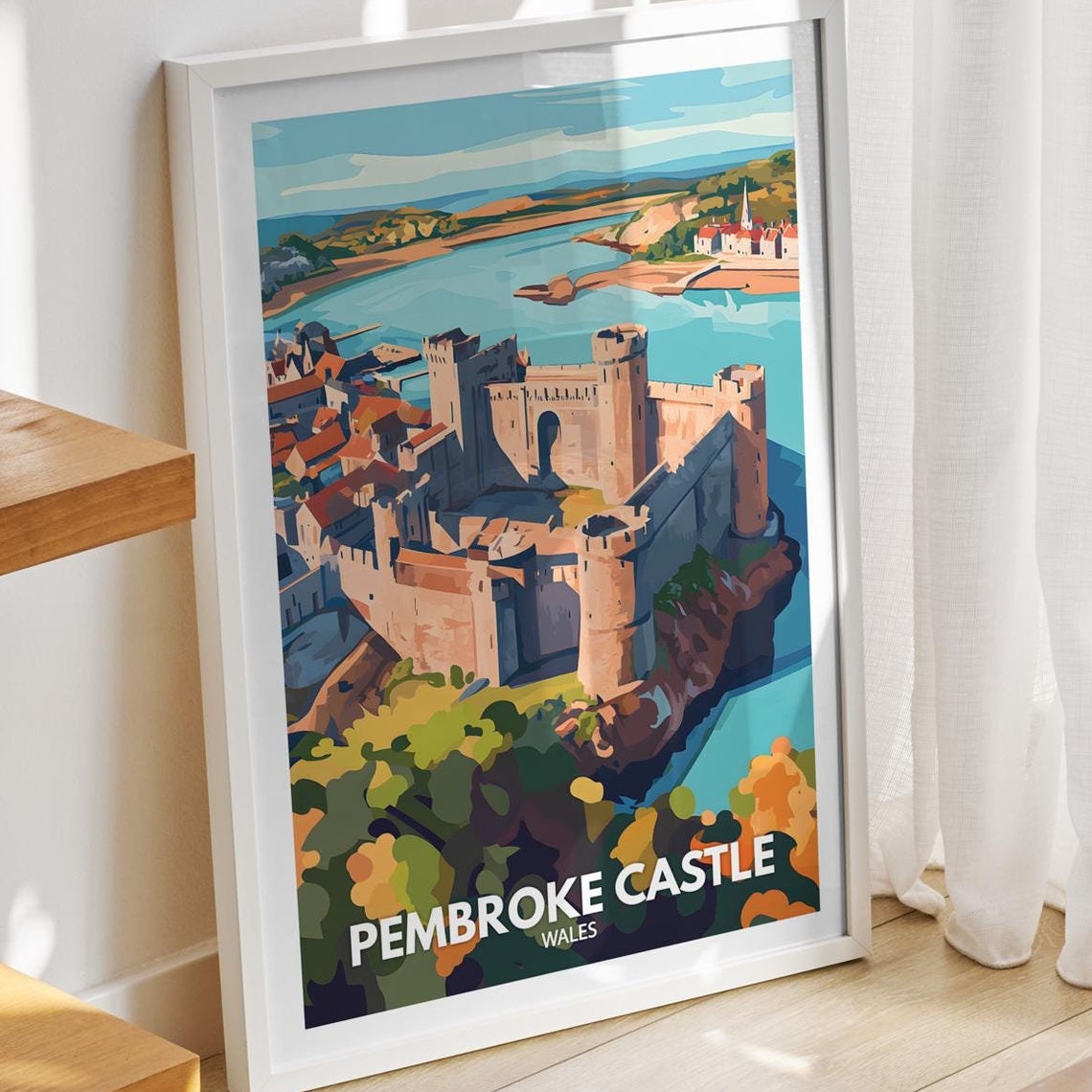 Pembroke Castle Print Wales Pembroke Castle Poster Wales Travel Art Poster United Kingdom Wall Art Wales Art Decor