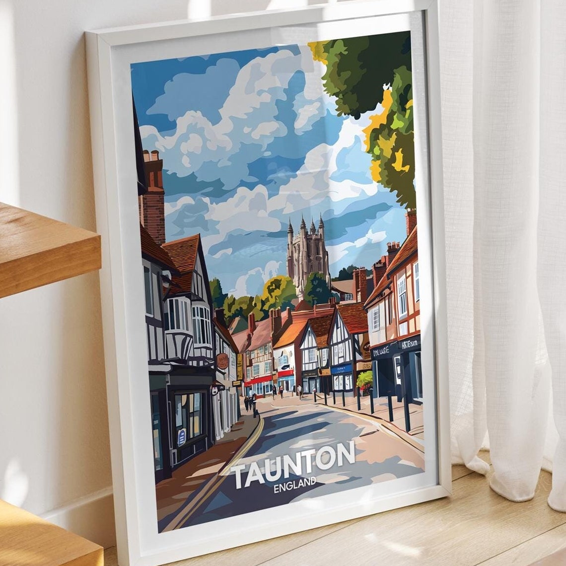 Taunton Travel Print England Taunton Travel Poster England Travel Poster United Kingdom Wall Art British Art Decor