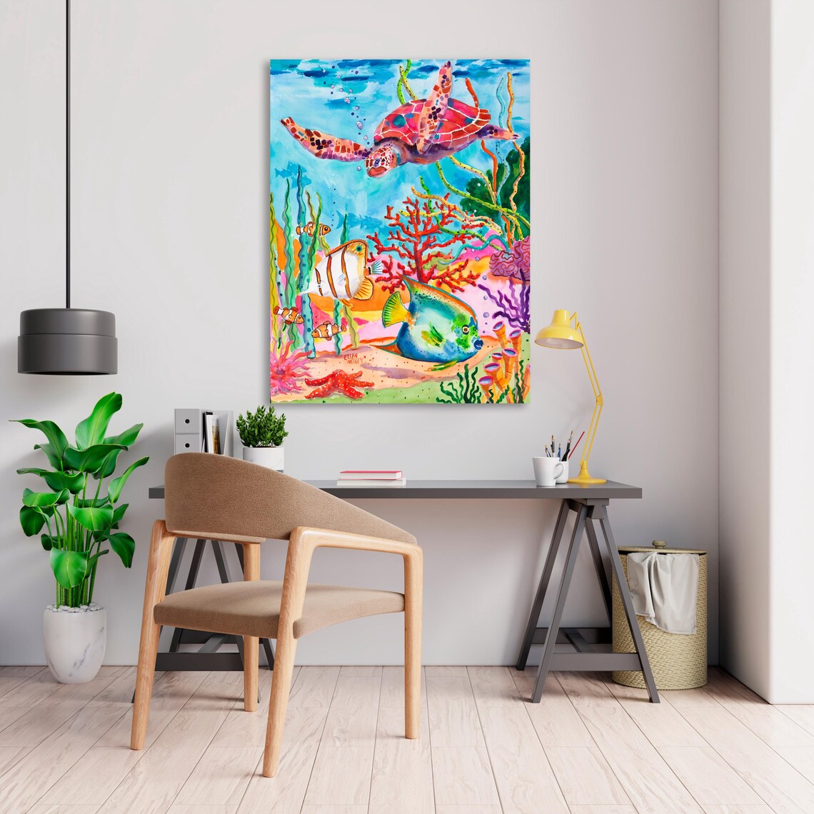 Turtle Watercolor, Key West Tropical Art Print by Ellen Negley