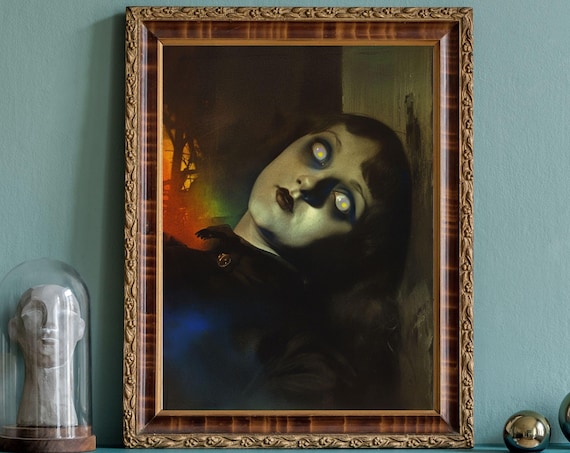 Glowing Eyes Dark Surreal Woman Portrait Gothic Mystery Art Print