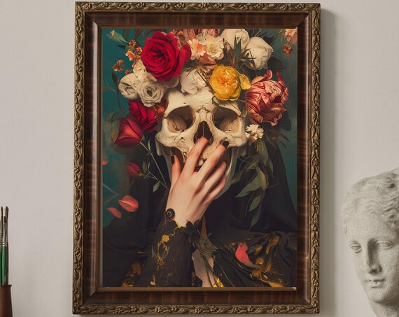 Skull And Flowers Unique Canvas Art Print