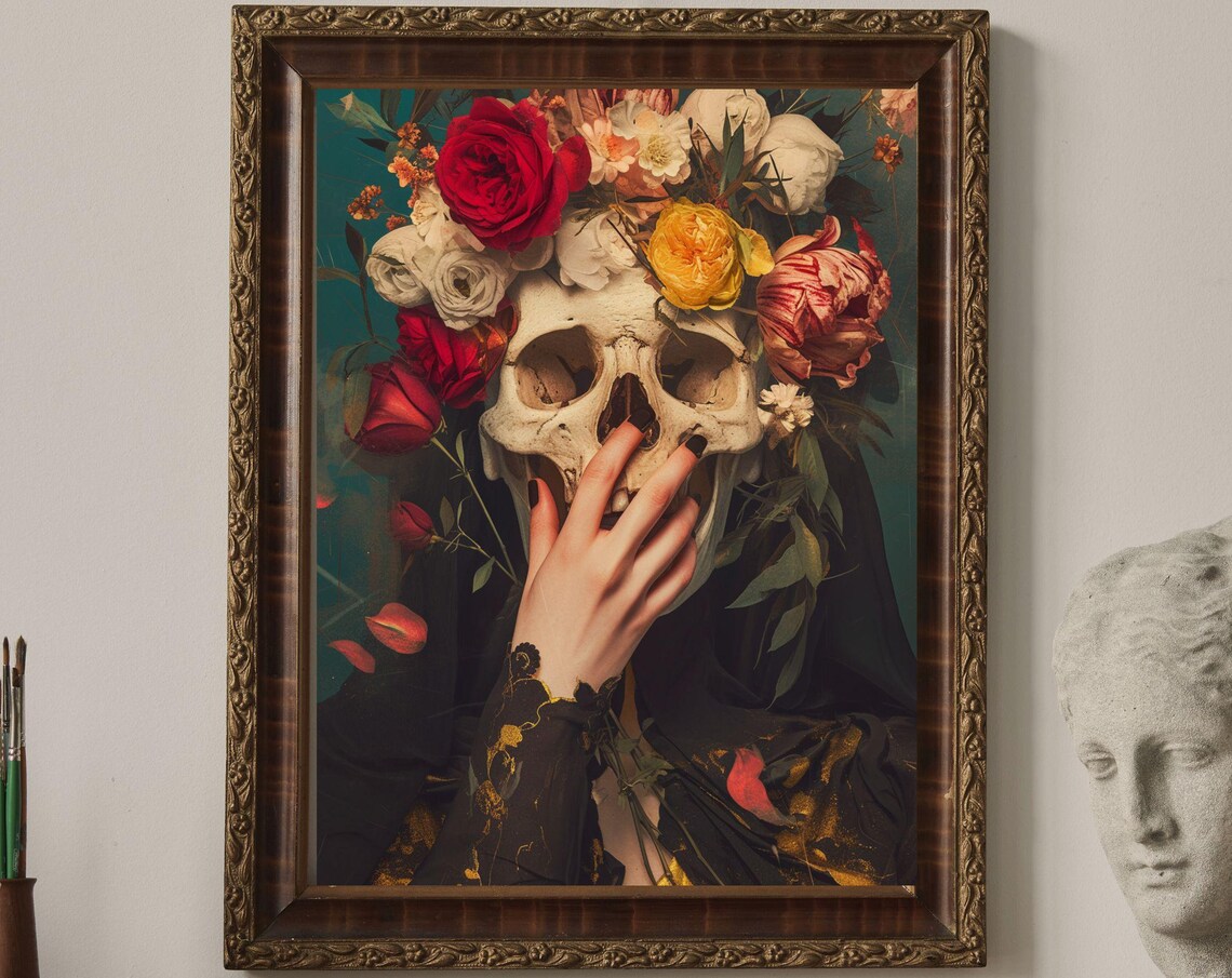 Skull And Flowers Unique Canvas Art Print