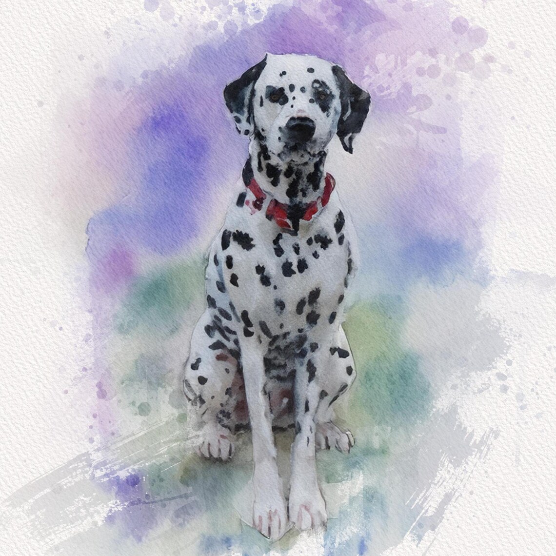 Dalmatian Watercolor Dog Portrait Lavender Wash Pet Art Print