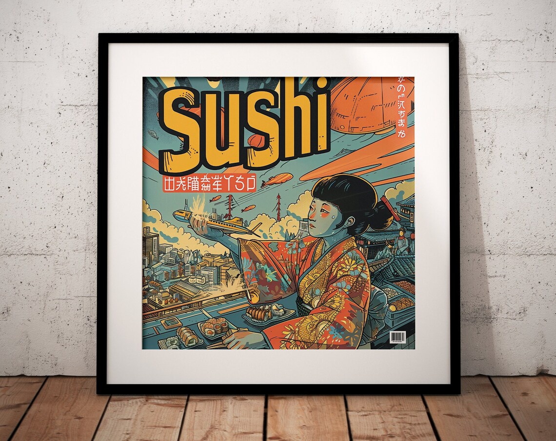 Retro Japanese Sushi Kimono Woman Tokyo Vintage Style Art Print