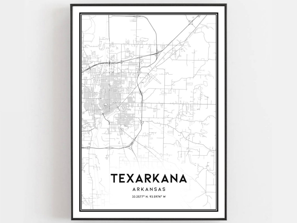 Texarkana Arkansas Street Map Poster Minimalist Black Line Art