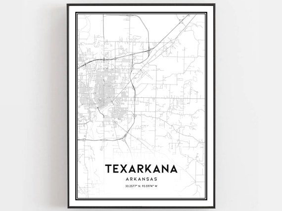 Texarkana Map Print Poster Wall Art Ar City Arkansas Street Decor Road Gift