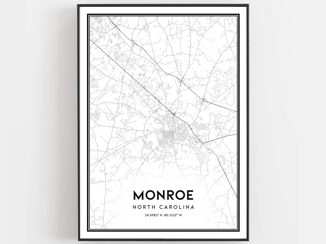 Monroe North Carolina Minimalist Street Map Line Art Poster City