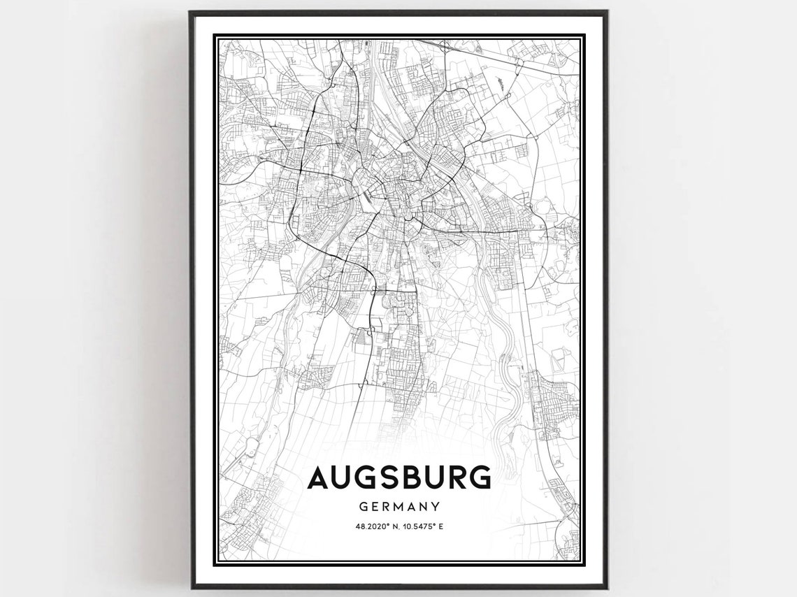 Augsburg Germany Vintage Map Minimalist City Street Plan Wall Art