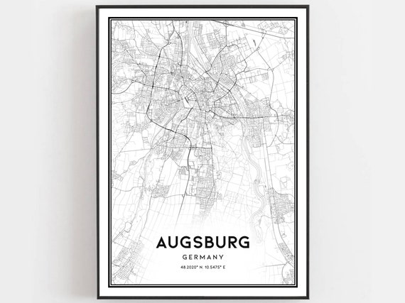 Augsburg Map Print Poster Wall Art City Street Decor Road Gift B467