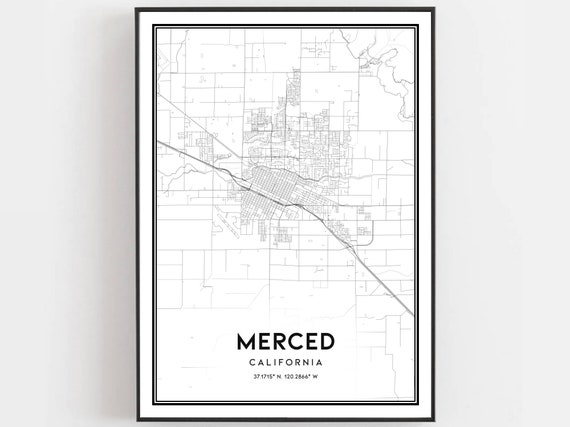 Merced Map Poster, City Street Decor Gift