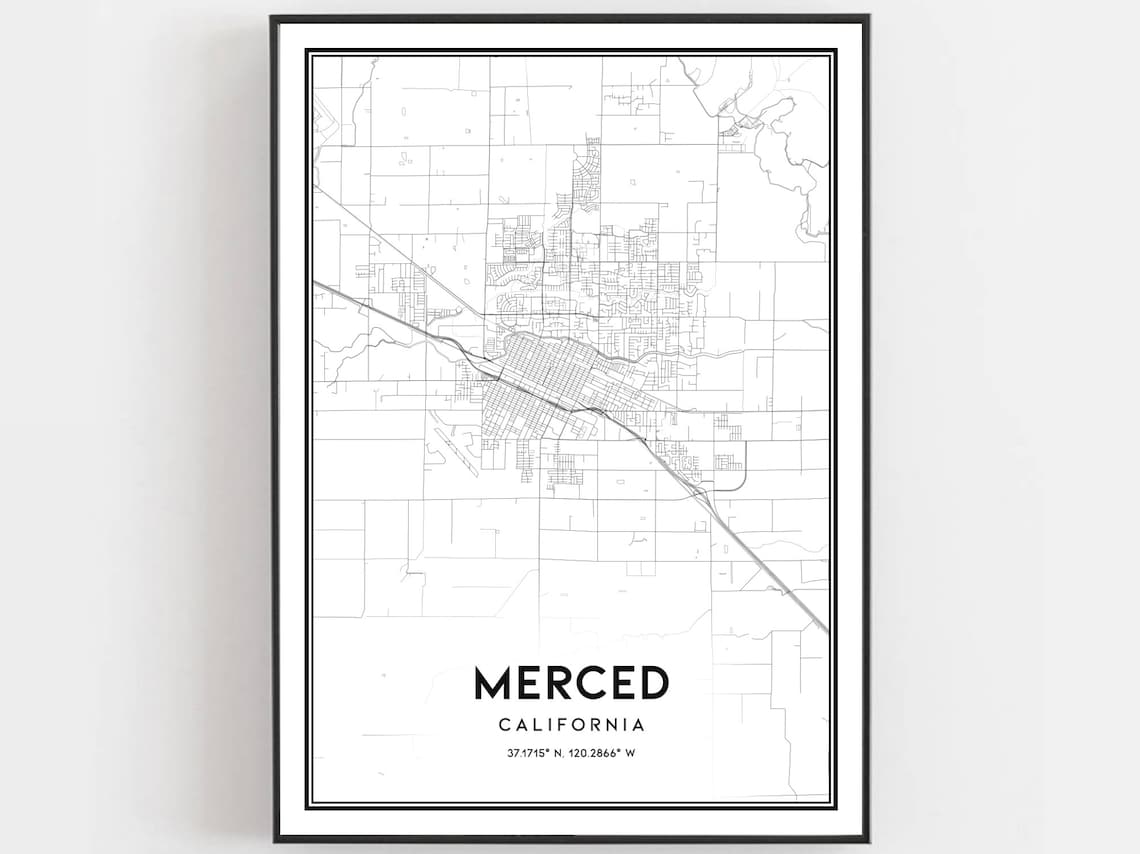Merced Map Poster, City Street Decor Gift