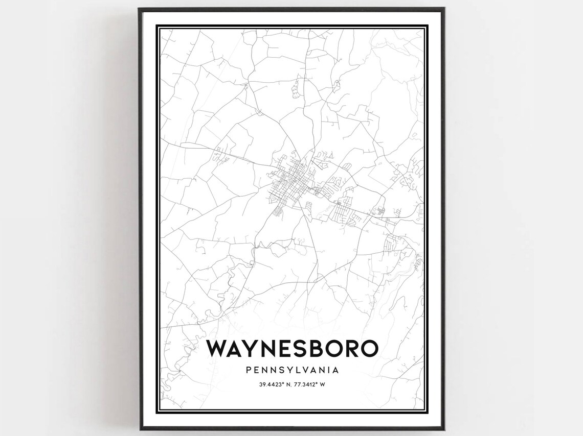 Waynesboro Pennsylvania Minimalist Black White Street Map Poster