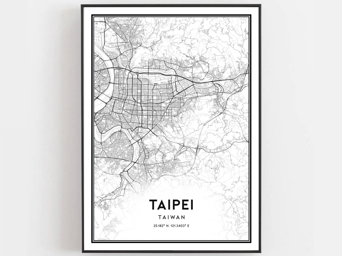 Taipei Taiwan Vintage Map Minimalist City Street Plan Wall Art