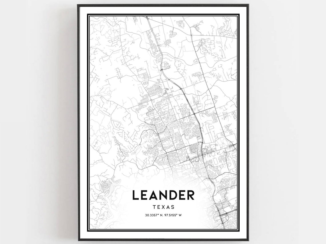 Leander Map Poster, Texas Street Decor