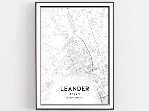 Leander Map Poster, Texas Street Decor