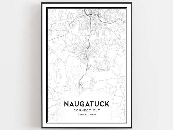 Naugatuck Map Poster, Connecticut Street Decor