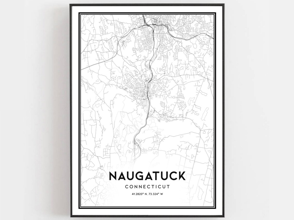 Naugatuck Map Poster, Connecticut Street Decor