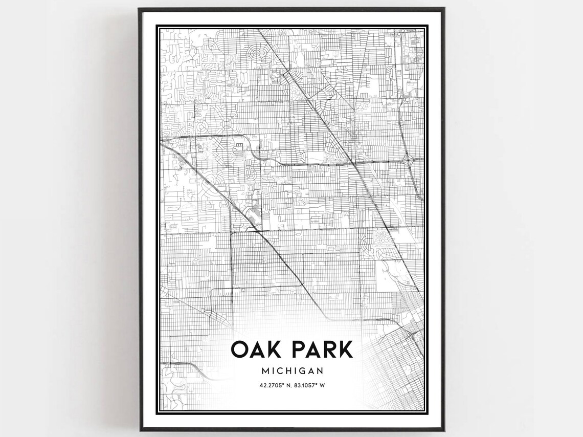 Oak Park Map Print Poster, Michigan Street Decor