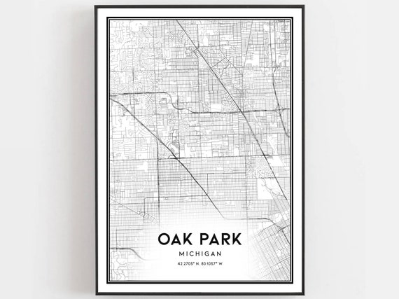 Oak Park Map Print Poster, Michigan Street Decor