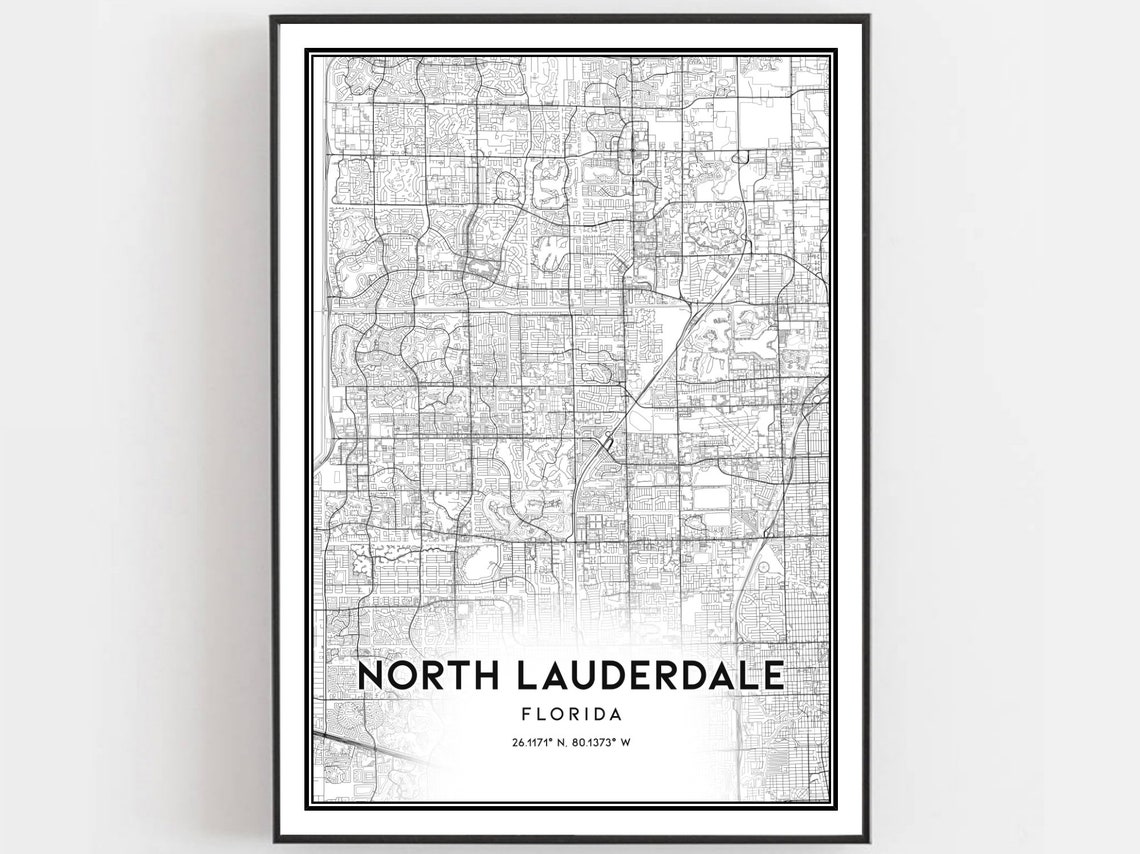North Lauderdale Florida Minimalist City Street Map Wall Art