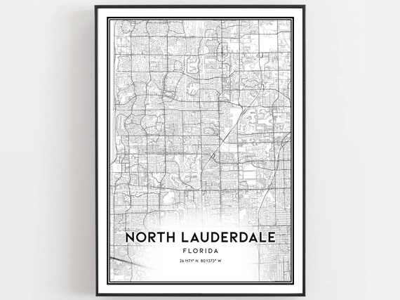 North Lauderdale Map Print Poster Wall Art Fl City Florida Street Decor Road Gift
