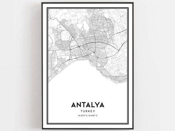 Antalya Map Print Poster Wall Art City Street Decor Road Gift B317