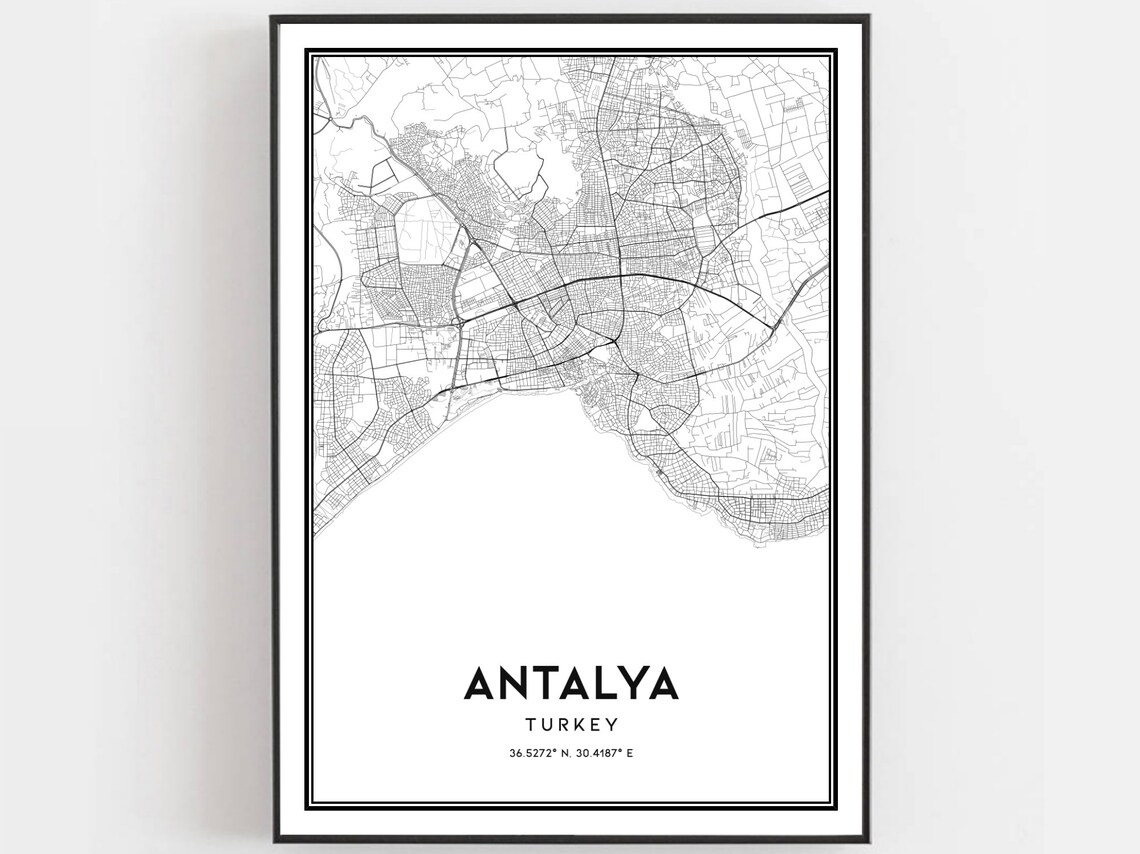 Antalya Turkey City Street Map Black And White Modern Poster