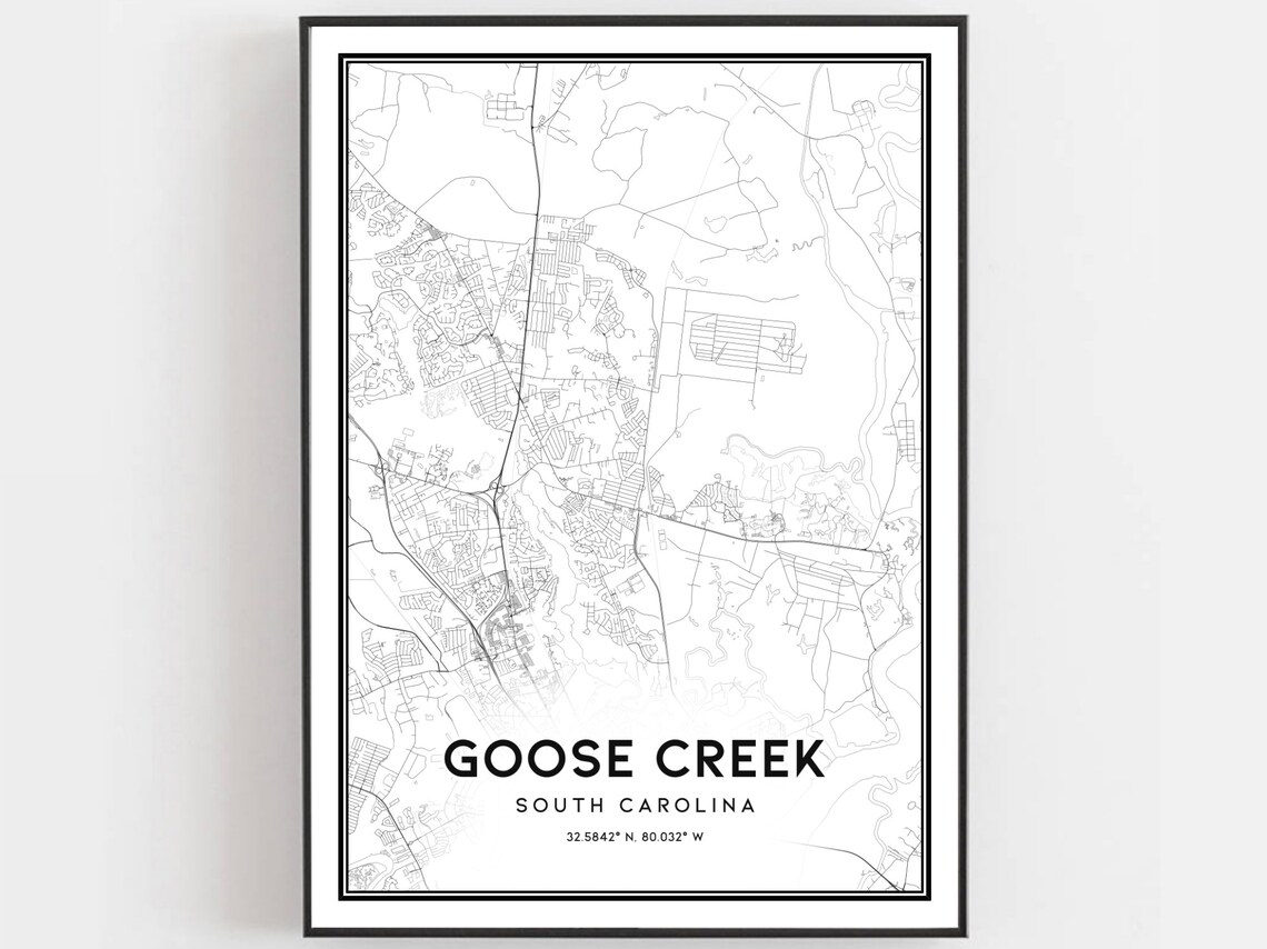 Goose Creek South Carolina Map Minimalist Black and White City Poster