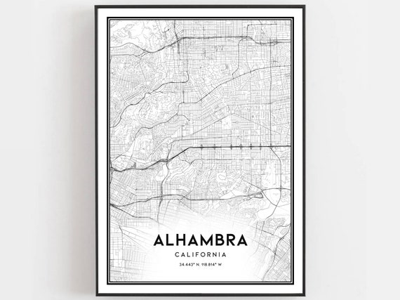 Alhambra Map Print Poster Wall Art Ca City Street Decor Road Gift B965