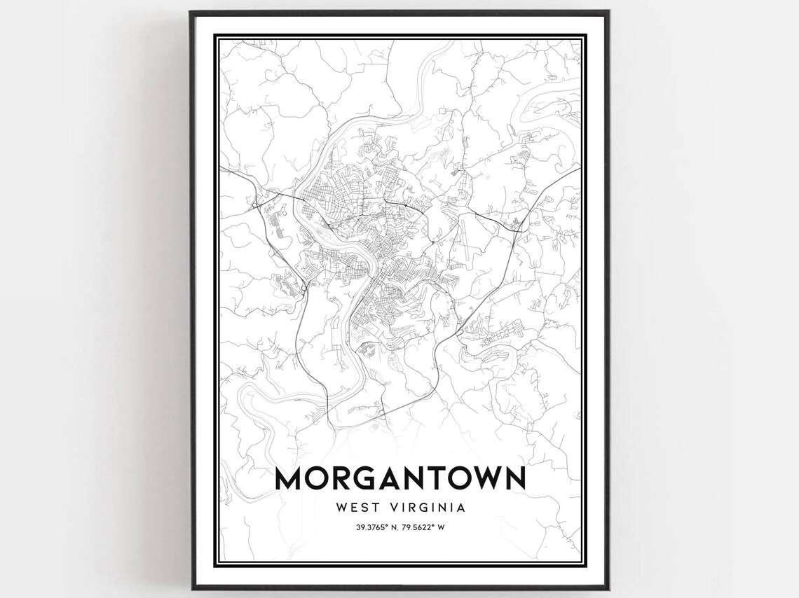 Morgantown Map Poster Print, West Virginia