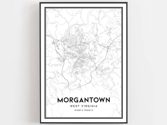 Morgantown Map Poster Print, West Virginia