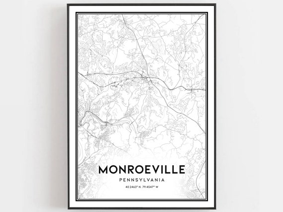 Monroeville Map Print Poster Wall Art Pa City Pennsylvania Street Decor Road Gift B1991