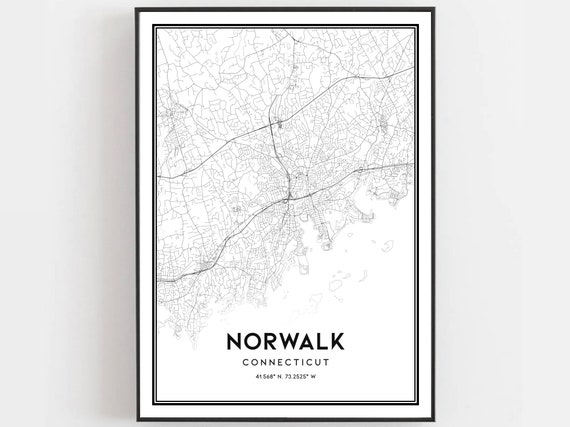 Norwalk Map Print Poster Wall Art Ct City Connecticut Street Decor Road Gift B944