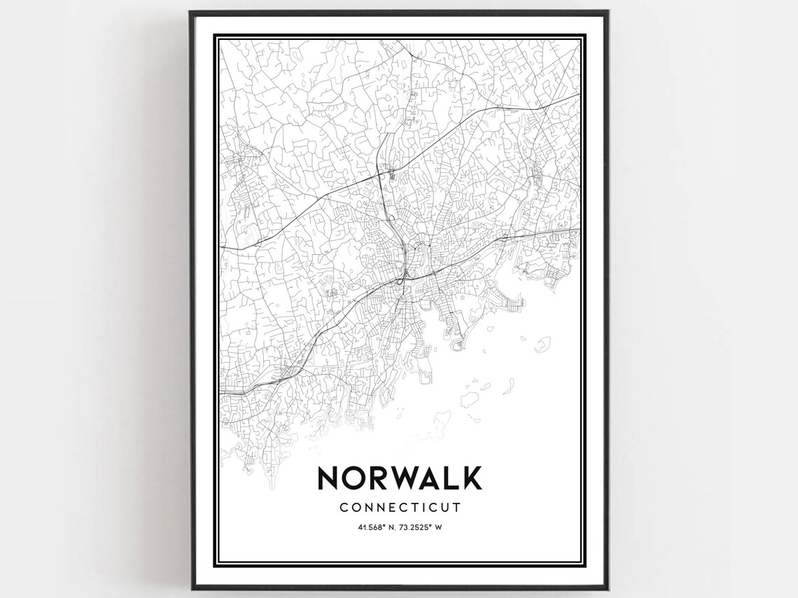 Norwalk Connecticut City Street Map Black and White Art Poster