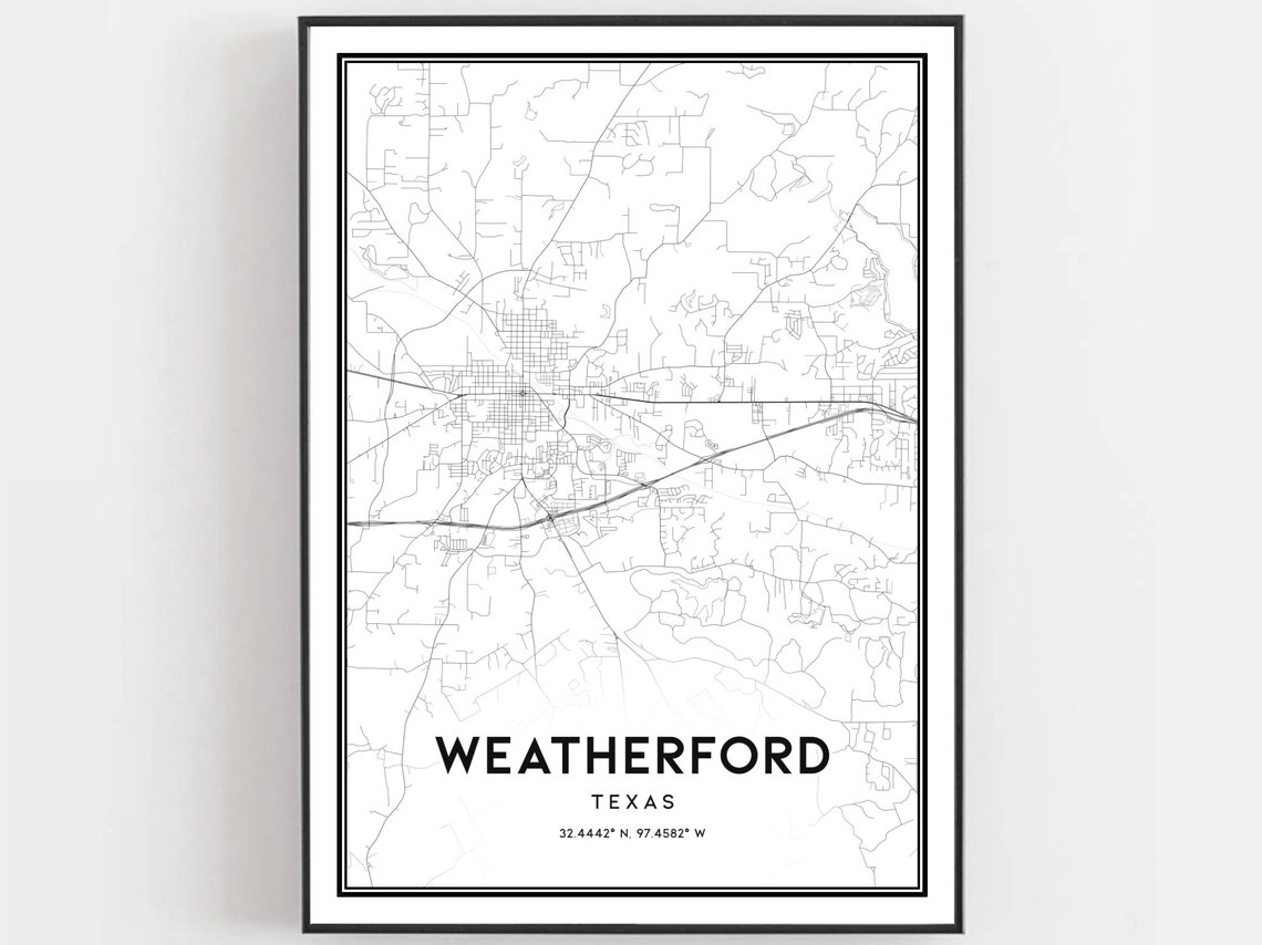 Weatherford Texas Street Map Art Coordinates Modern Home Poster