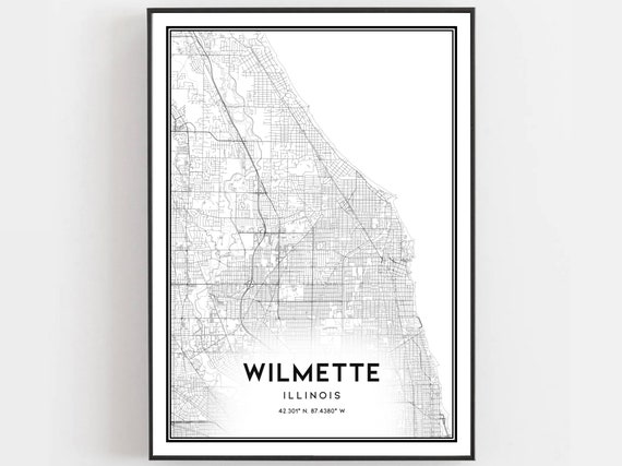 Wilmette Map Print Poster Wall Art Il City Illinois Street Decor Road Gift B2021