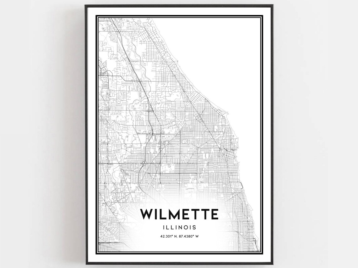 Wilmette Illinois City Street Map Black and White Art Poster