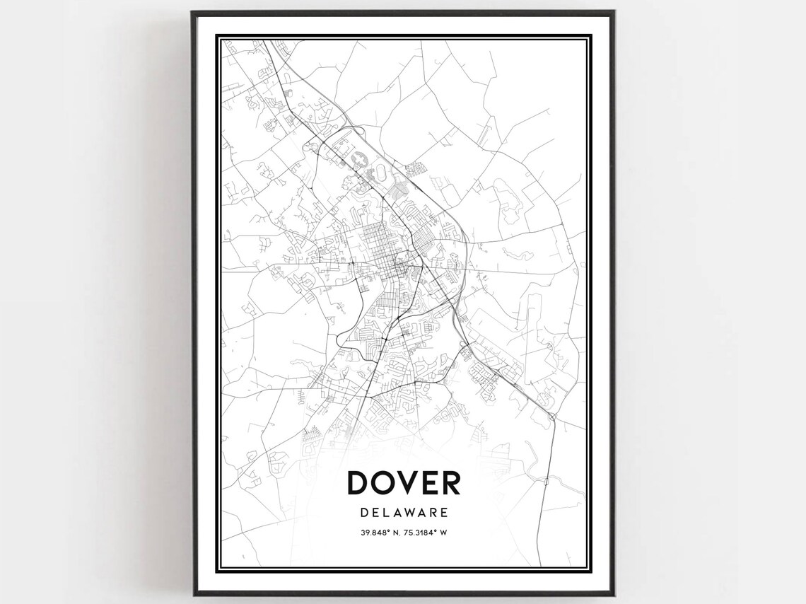Dover Delaware City Street Map Poster Minimalist Wall Decor Modern Home Gift