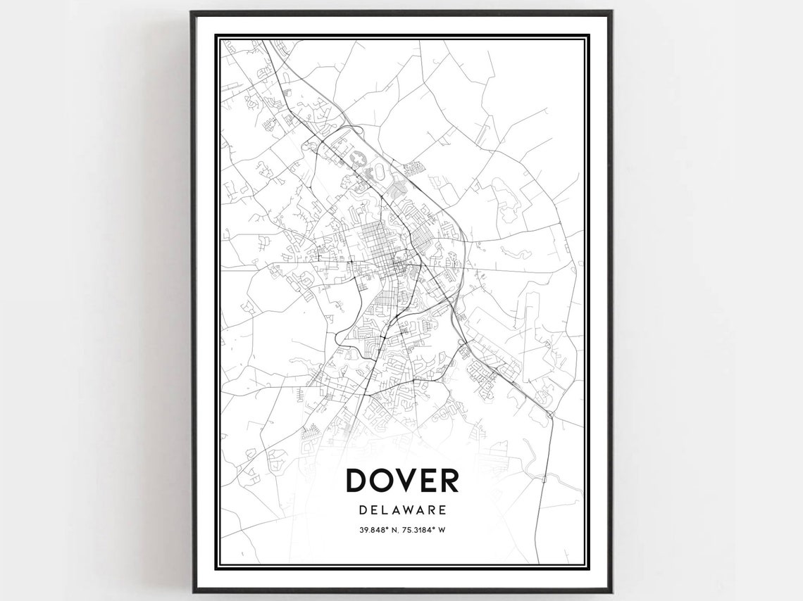 Dover Map Print Poster Wall Art De City Delaware Street Decor Road Gift B795