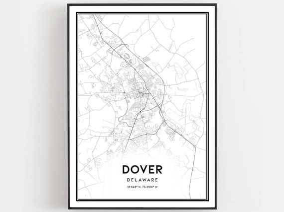 Dover Map Print Poster Wall Art De City Delaware Street Decor Road Gift B795