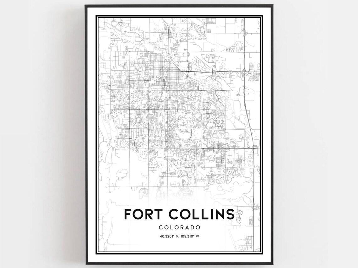 Fort Collins Colorado City Street Map Minimalist Black White Poster