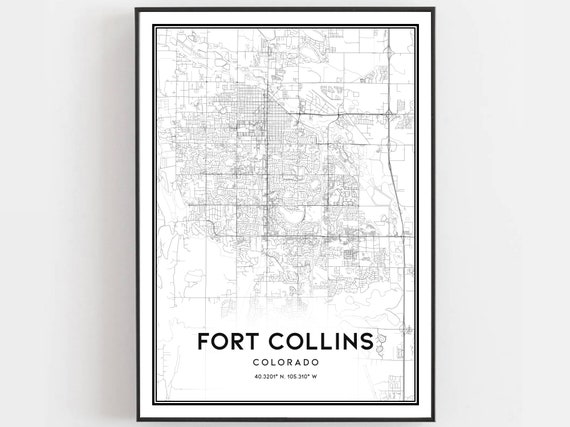 Fort Collins Map Print Poster Wall Art Co City Colorado Street Decor Road Gift B505
