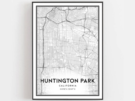Huntington Park Map Print Poster Wall Art Ca City Street Decor Road Gift B1256