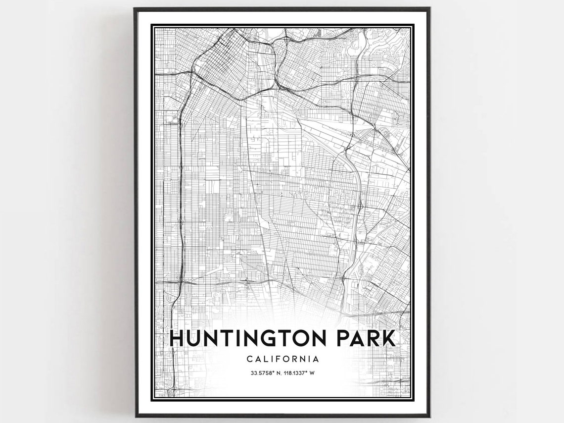 Huntington Park California City Street Map Minimalist Decor Poster